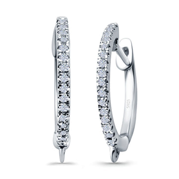 Half Eternity Hoop Earrings Round Simulated CZ 925 Sterling Silver (14mm)
